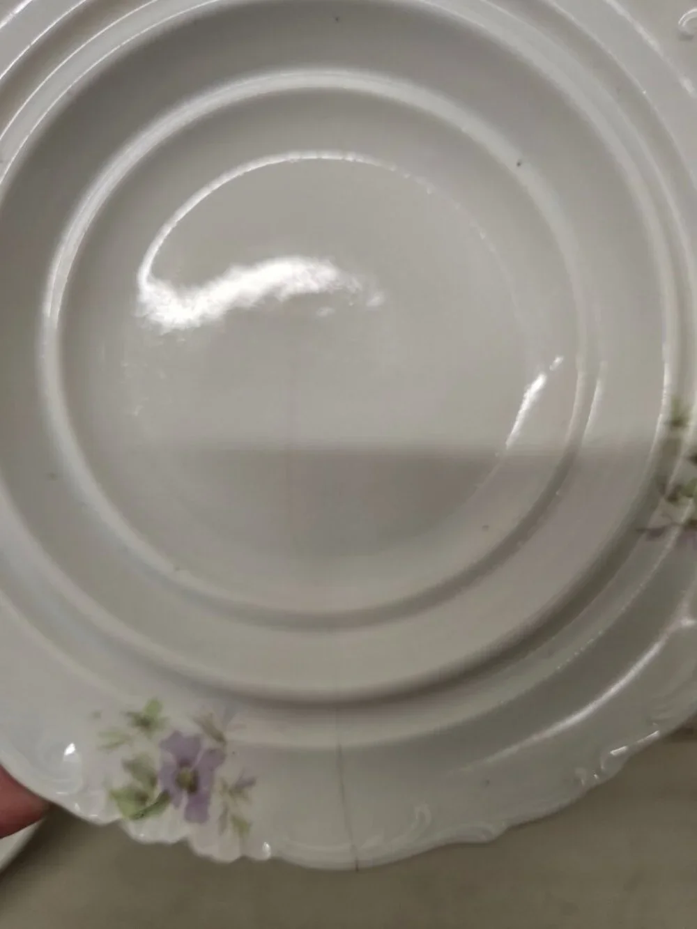 Antique Ceramic Covered Butter Dish Purple Floral Design Perforated Insert Plate